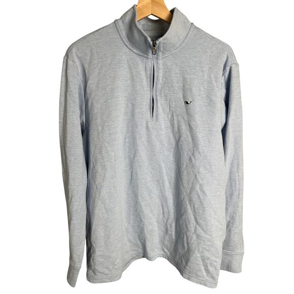 Vineyard Vines Large L Light Blue Striped 1/4 Zip Pullover Sweatshirt - Picture 1 of 6
